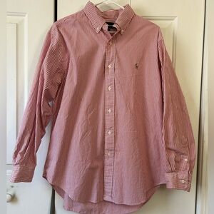 Ralph Lauren Mens 16 1/2 32-33 Red/White Stripe classic fit Flesh Pony Preppy